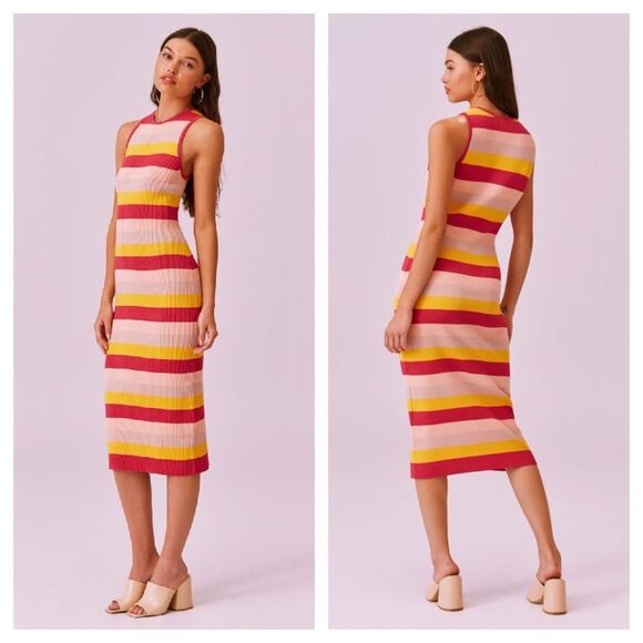 NWT FINDERS KEEPERS Candy Knit Tank Midi Dress Sz 8 Ribbed Striped Bodycon - Picture 1 of 11